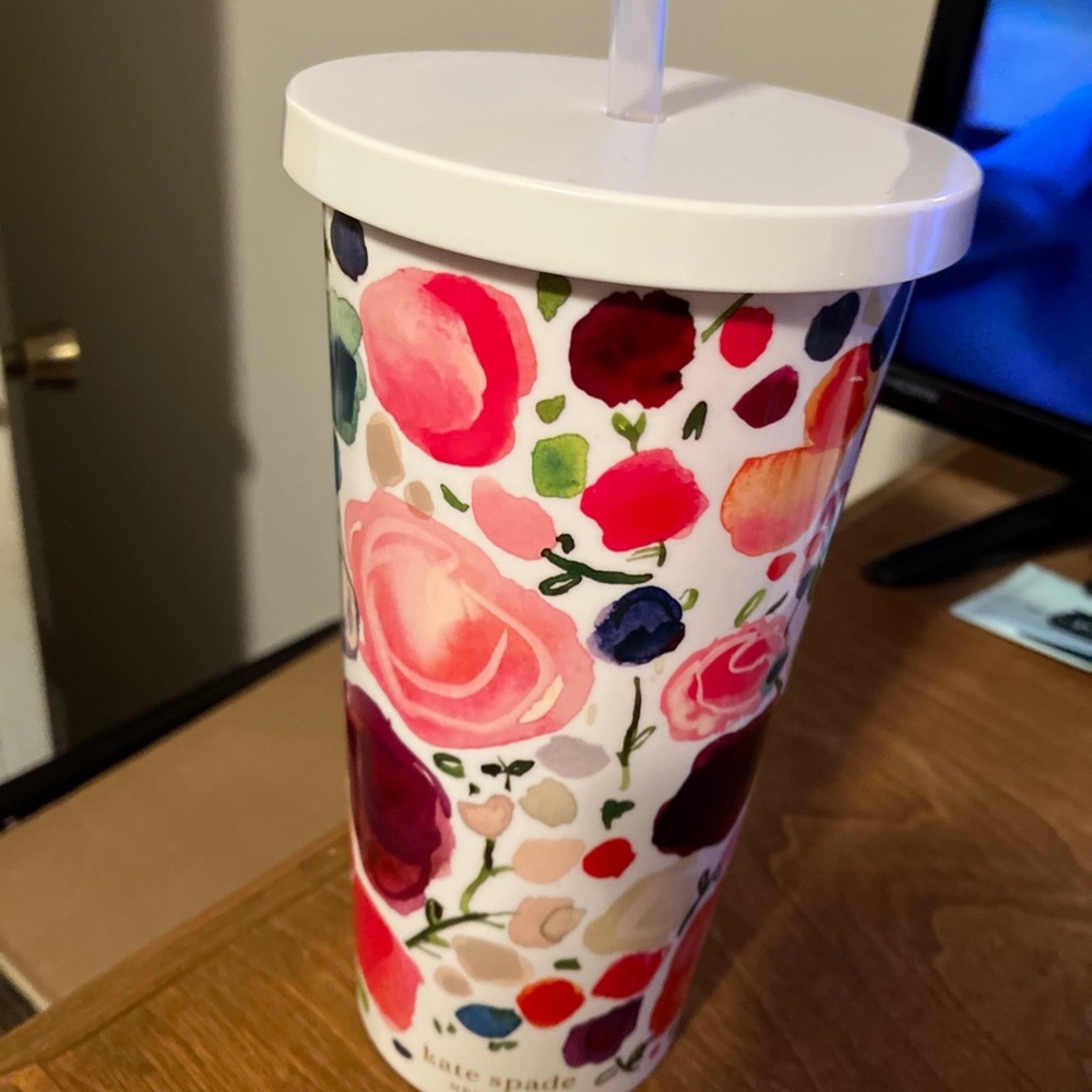 Kate Spade Floral Plastic Reusable Cup with Lid and Straw